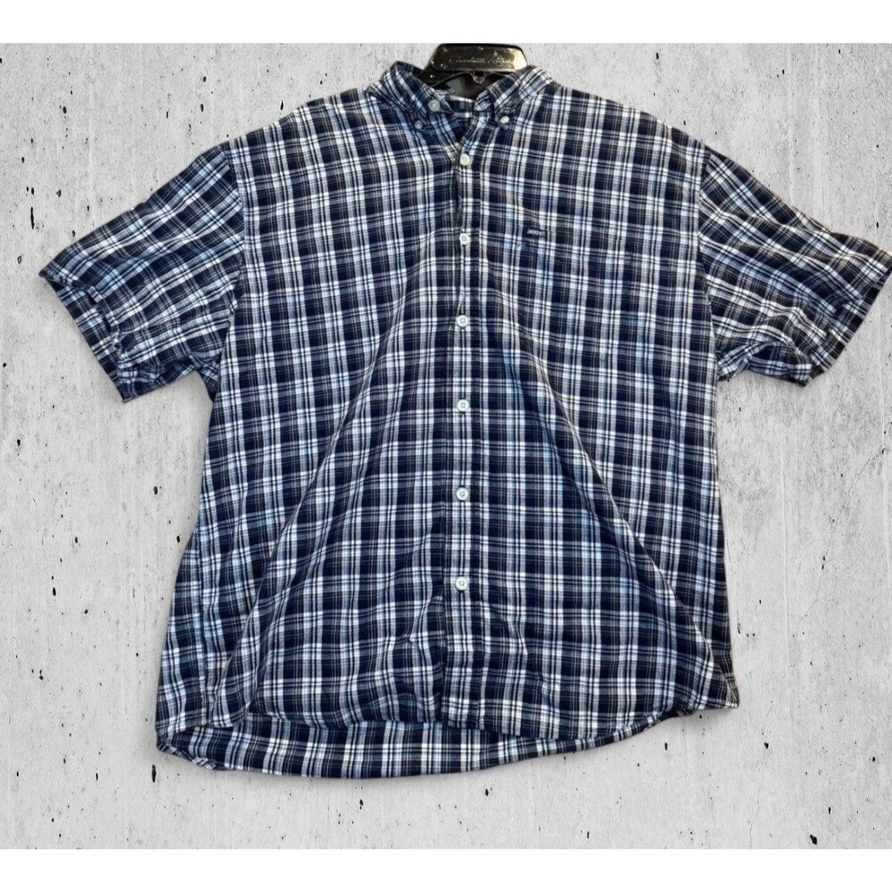 Aeropostale Shirt Mens Large Blue Check Plaid Button Short Sleeve